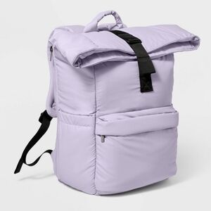 Open Story Puffer Fold-over Top Backpack Light Purple